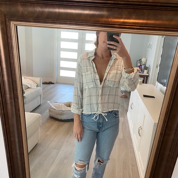 Abercrombie white crop flannel - Picture 1 of 2